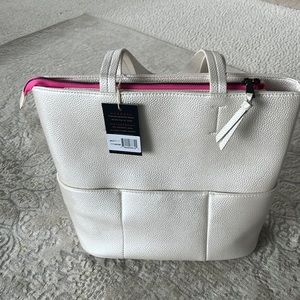 Pearlized white tote with pink lining